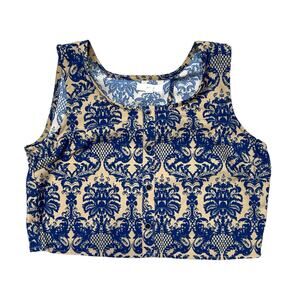 Mine Blue Paisley Boho Festival Summer Top Sleeveless Size Small Blue Tan